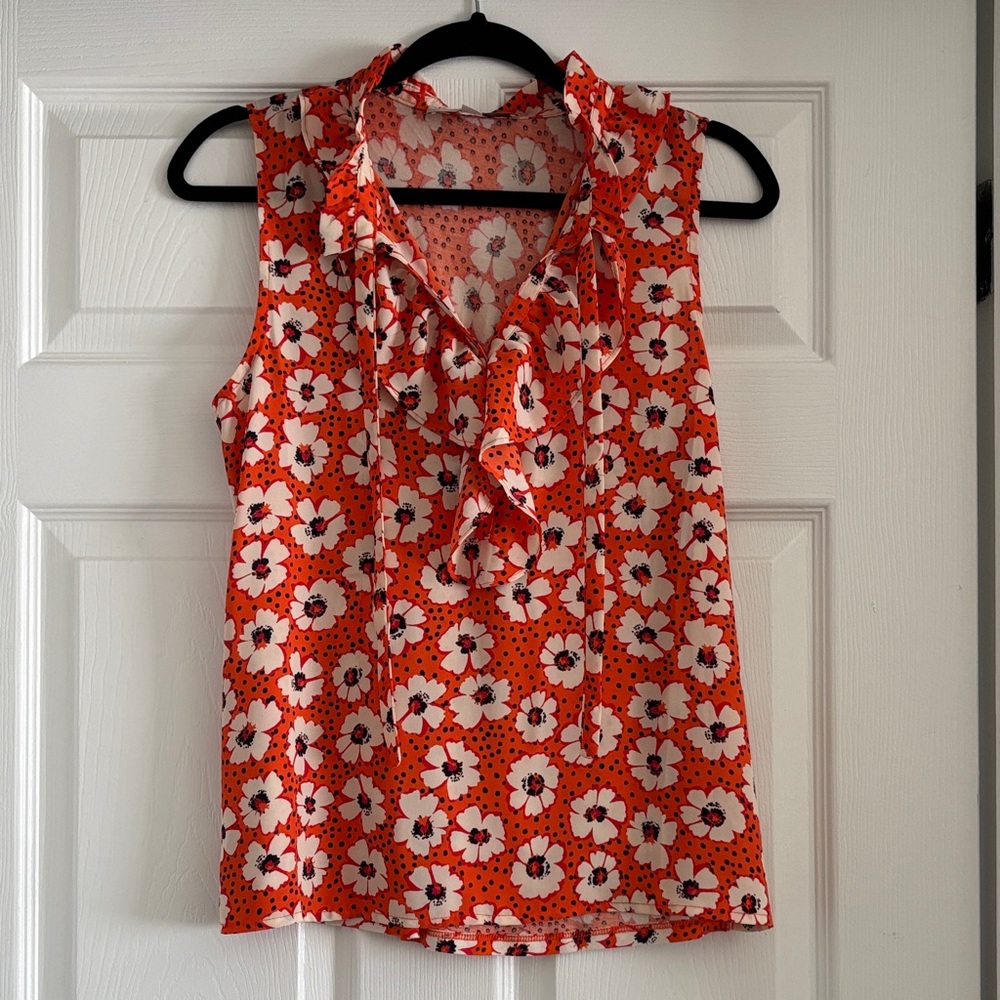 Vibrant Floral Ruffle Blouse - orange and White